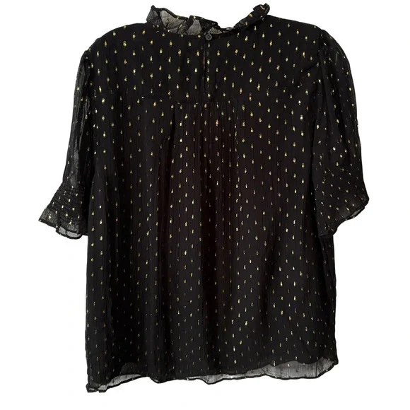 NWT J. Crew Women's Black and Gold Chiffon Smocked Puff Sleeve Top in Size M - Picture 2 of 8